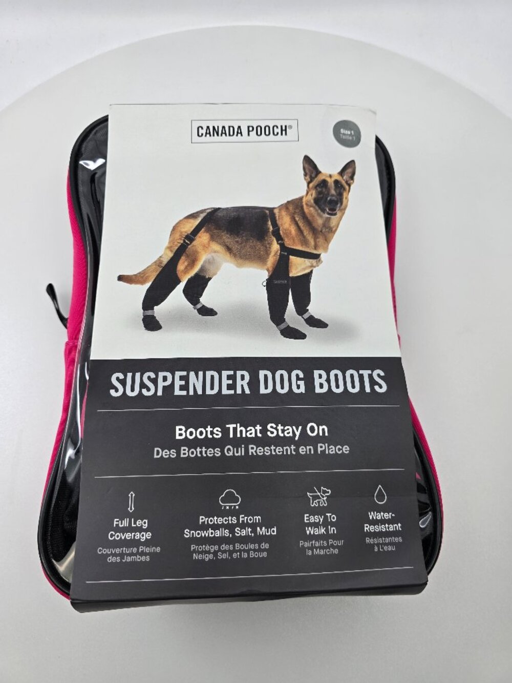 CANADA POOCH SUSPENDER DOG BOOTS / PINK / SIZE 1